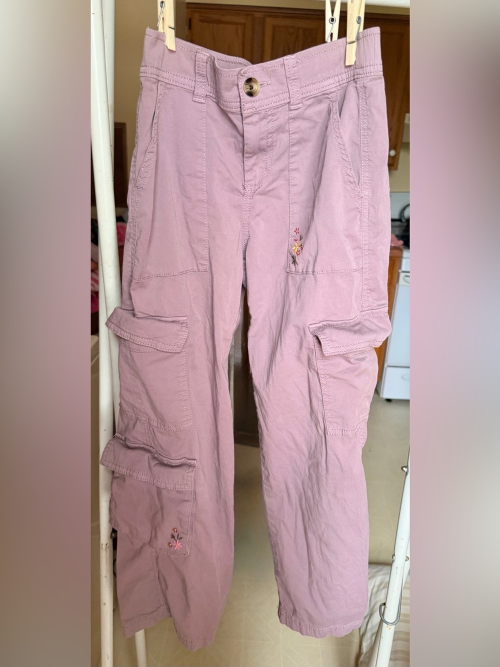 Girls Wide Leg Cargo Pants muted plum embroidery
